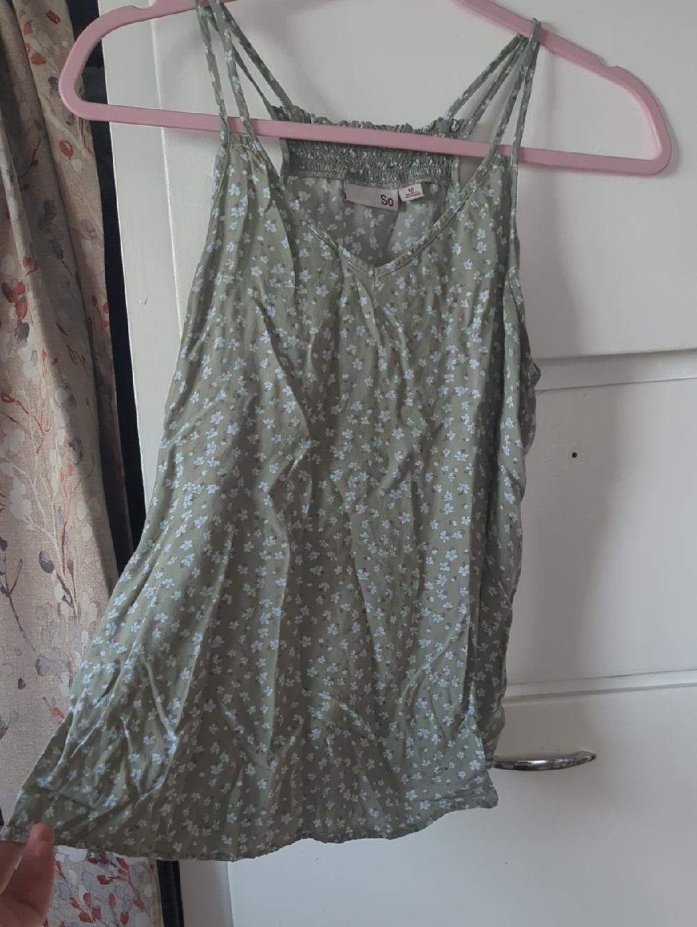 SO Olive Green Floral Double-Strap Camisole